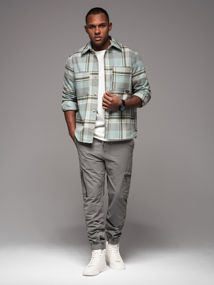 Pánské kalhoty jogger s kapsami a potiskem - šedé V4 OM-PAJO-0200