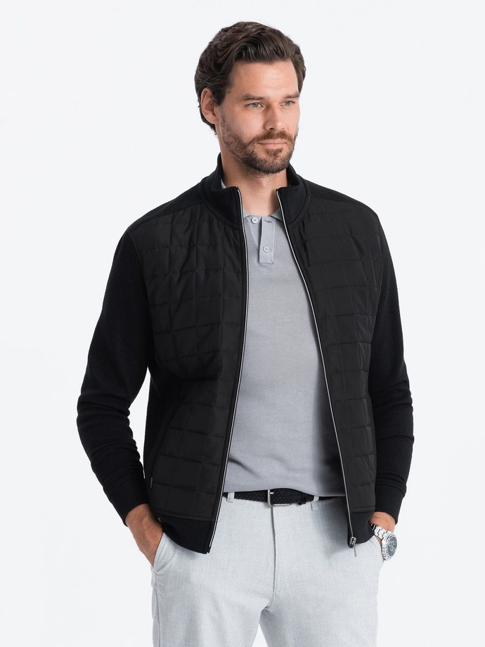 Men's unbuttoned jacket with quilted front - black V2 OM-JANP-0103