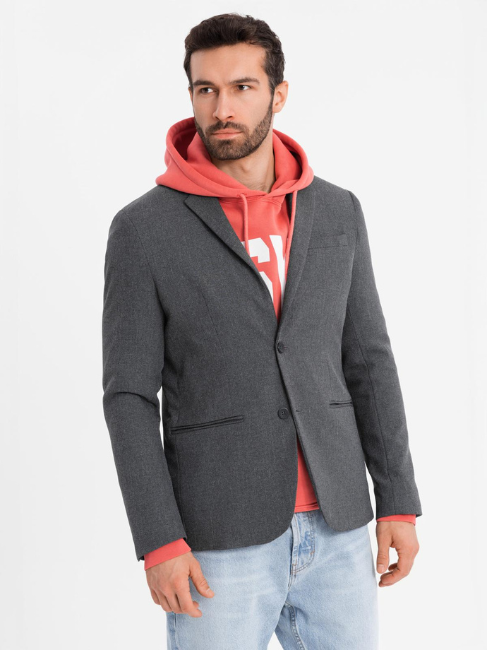Elegant men's blazer with decorative buttons on cuffs - graphite V1 OM-BLZB-0114