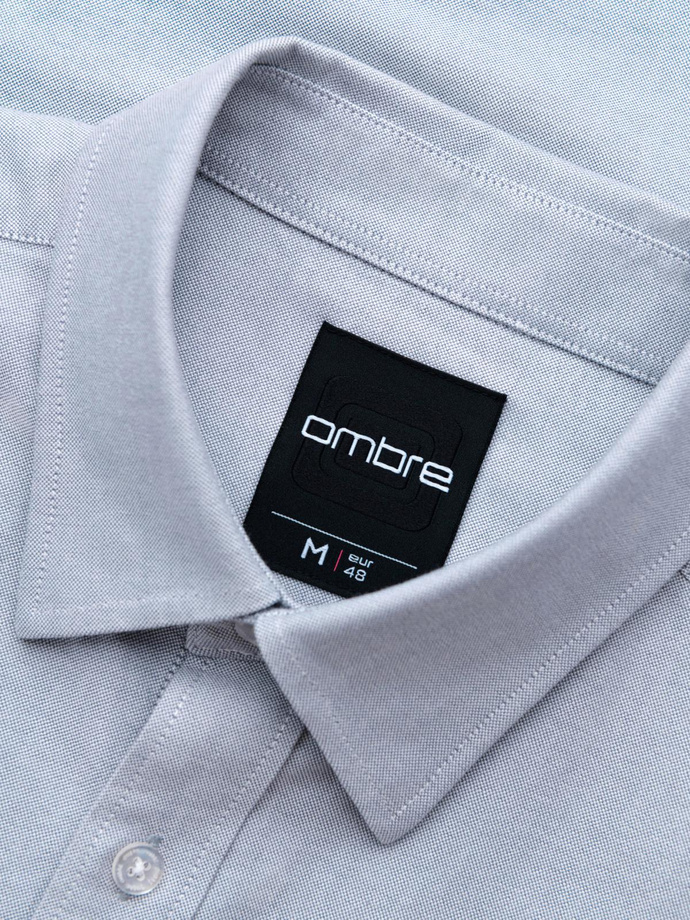 Elegantiški vyriški oksfordo marškiniai su siuvinėjimais ir kišenėmis - mėlyni V1 OM-SHOS-0173