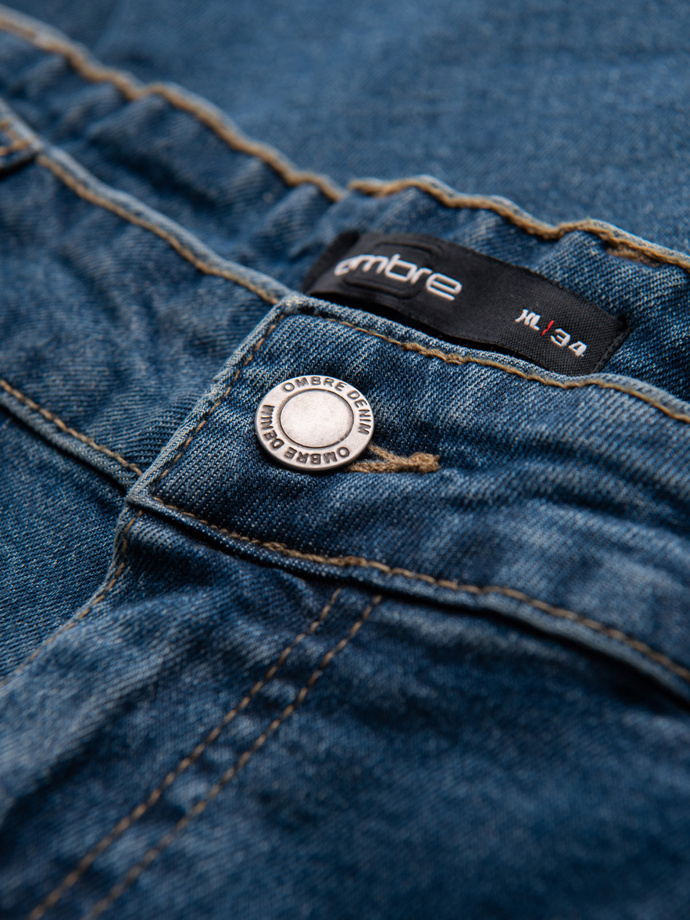 Pantaloni bărbătești REGULAR FIT din denim cu frecare - albastru închis V2 OM-PADP-0254