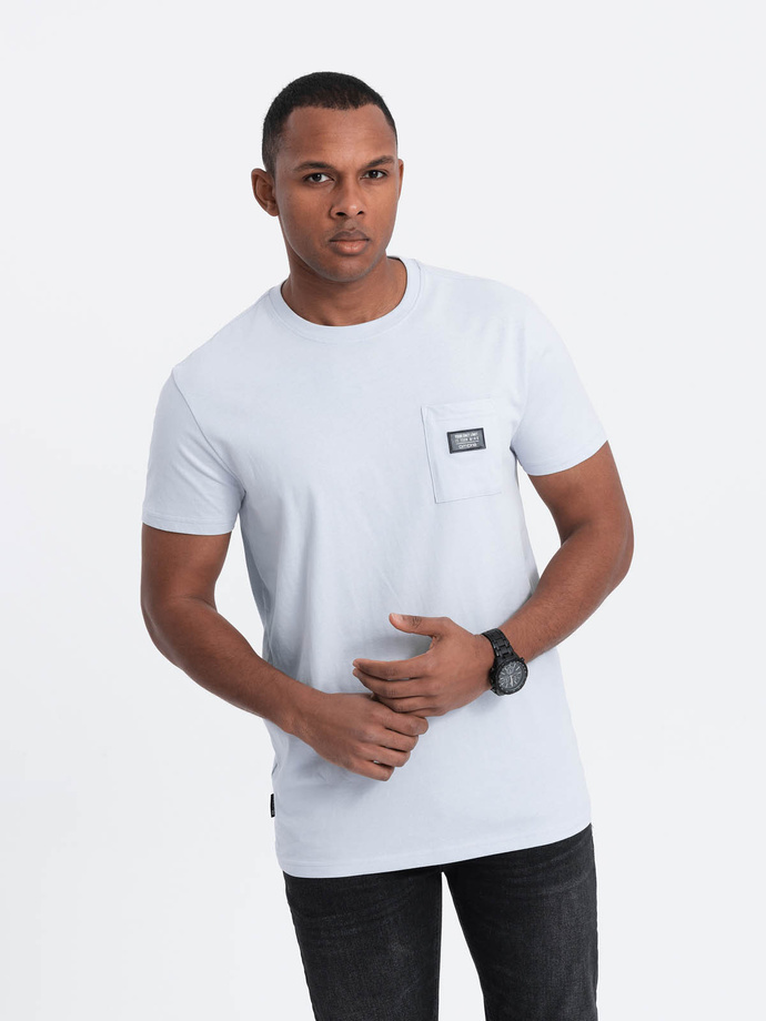 Men's casual t-shirt with pocket patch - blue V9 OM-TSCT-0109