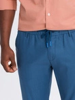 Men's linen blend chino roll-up pants - blue denim V5 OM-PACP-0198
