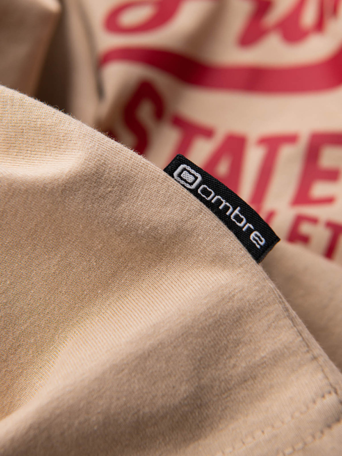 Pánske tričko s dlhým rukávom a potlačou - pieskové V1 OM-LSPT-0116