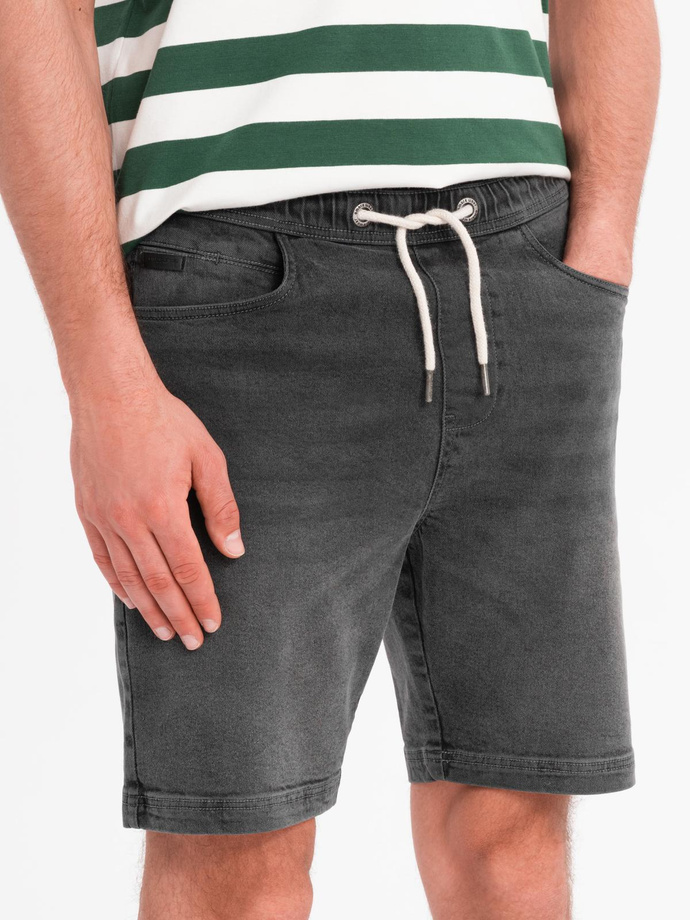 Men's shorts with elastic waistband and wash effect - grey V3 OM-SRDS-0192