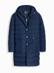 Men's long quilted jacket with lapels and lining - dark blue V1 OM-JALJ-0177