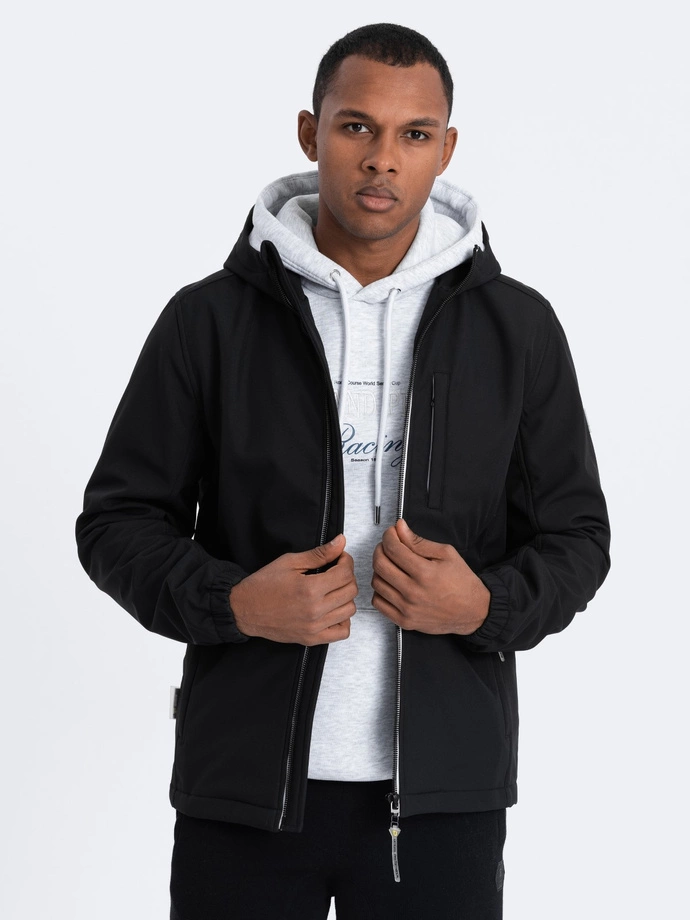 Men's SOFTSHELL jacket with fleece center - black V2 OM-JANP-0137