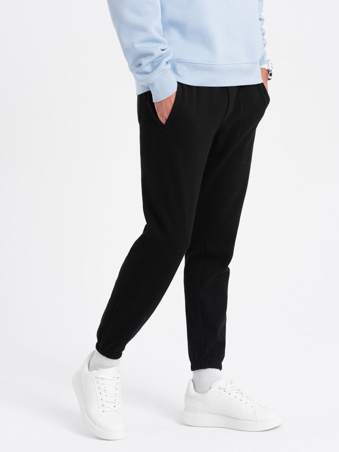 Pantaloni de trening bărbătești CARROT din tricot structurat - negru V8 OM-PASK-0143