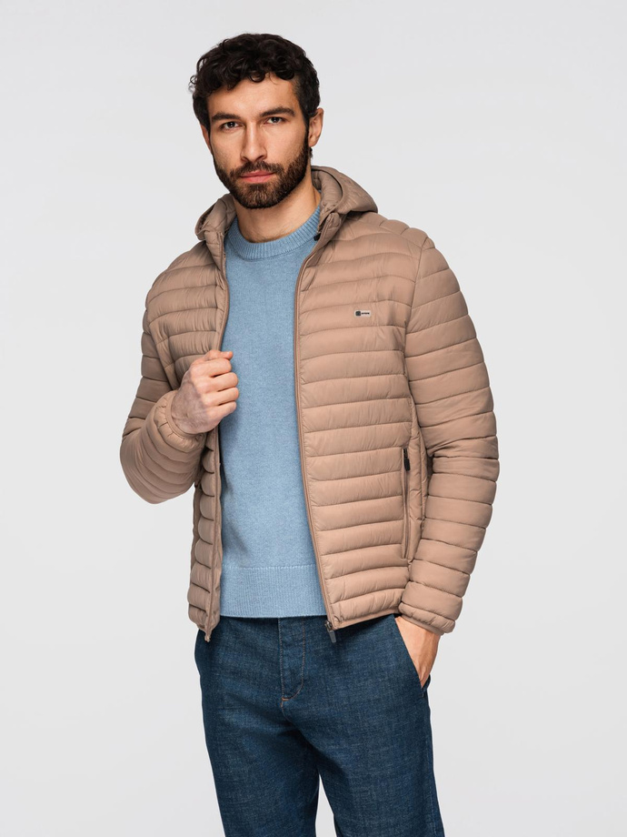 Men's satin-finish bomber jacket with contrasting ribbed cuffs - black V1 OM-JALP-22FW-007