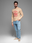 Men's long sleeve collegiate print t-shirt - sand V1 OM-LSPT-0116