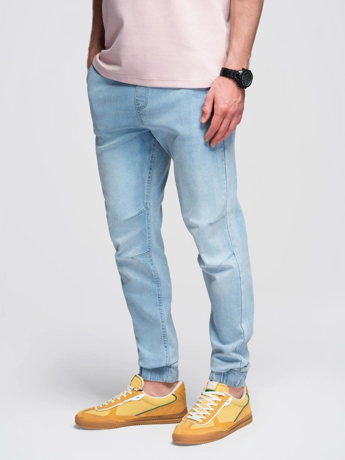 Pantaloni JOGGERS din denim cu efect de spălare pentru bărbați - albastru deschis V1 OM-PADJ-0267
