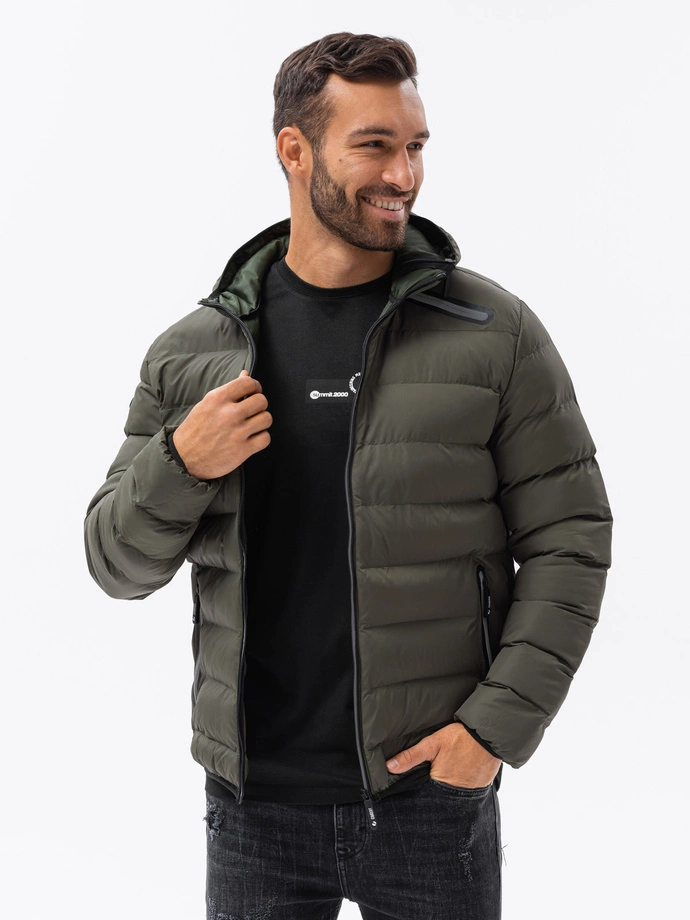 Men's winter quilted jacket - khaki C451