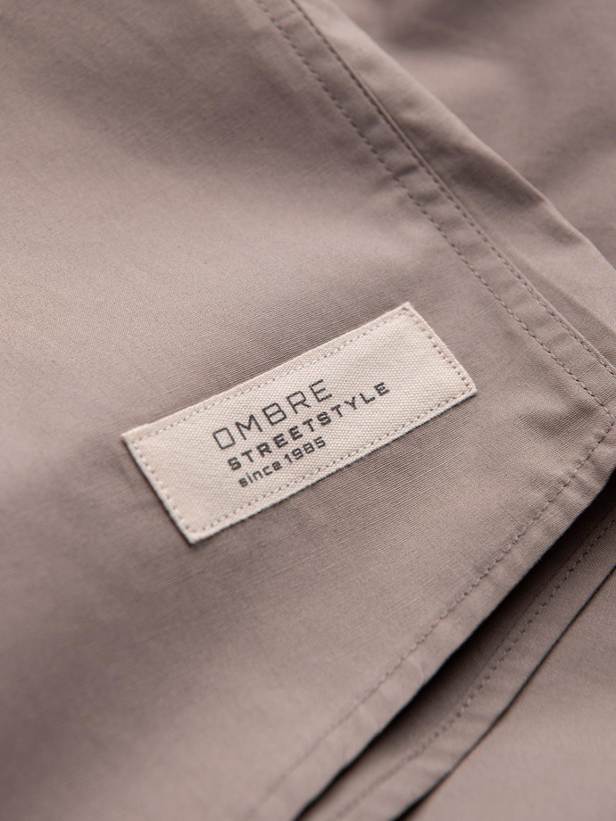 Pánská košile s krátkým rukávem a kubánským límcem - tmavě béžová V3 OM-SHSS-0168