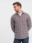 Men's checkered flannel shirt - navy blue and red V3 OM-SHCS-0150