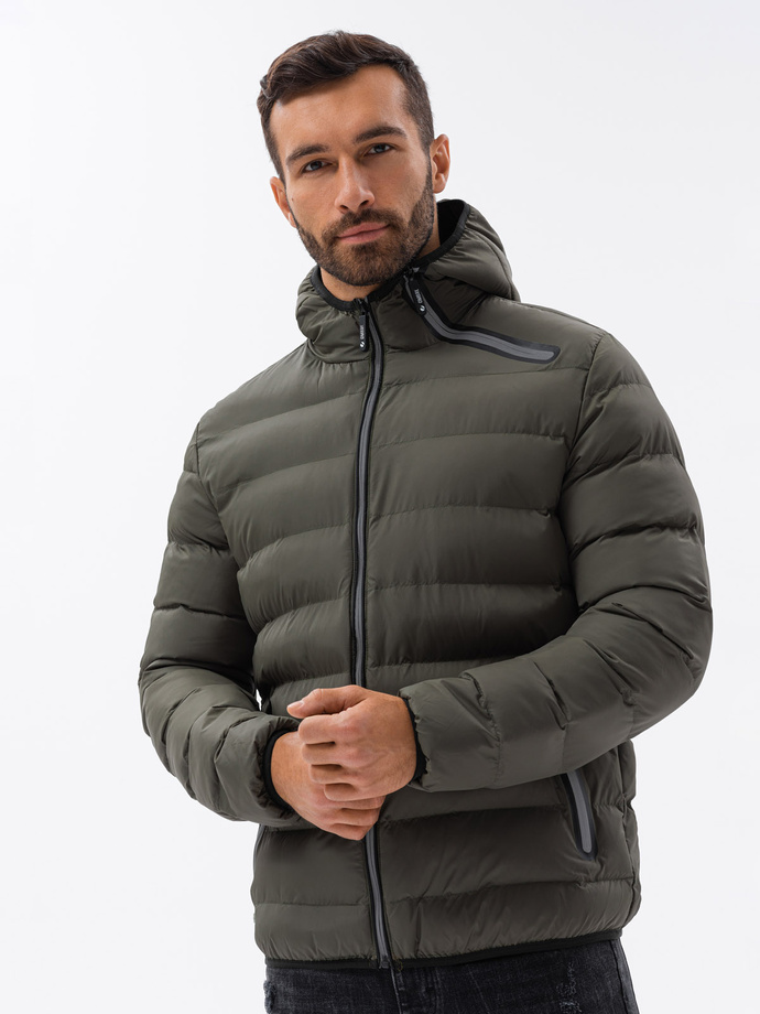 Men's winter quilted jacket - khaki C451