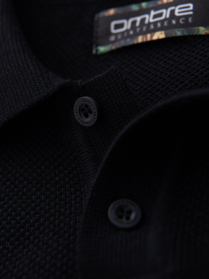 Pánske bavlnené polo tričko zo štruktúrovaného úpletu - čierne V5 OM-POSS-0117