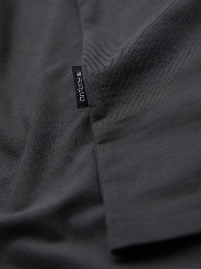 Bumbac clasic pentru bărbați BASIC tricou cu guler în V - maro V10 OM-TSBS-0145