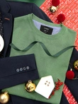 Classic men's sweater with round neckline - green V13 OM-SWBS-0106