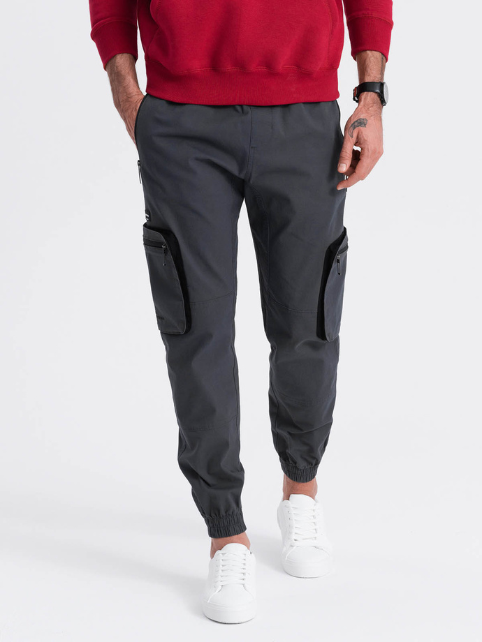 Men's JOGGER pants with stand-off and zippered cargo pockets - graphite V6 OM-PAJO-0135