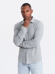 Pánska pletená košeľa SLIM FIT s dlhým rukávom - sivá V5 OM-SHCS-0177
