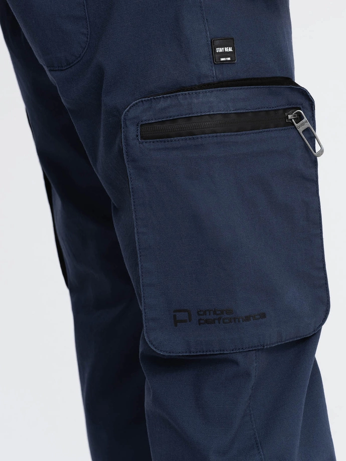 Pantaloni bărbătești JOGGER cu buzunare cargo cu fermoar - albastru marin V5 OM-PAJO-0135