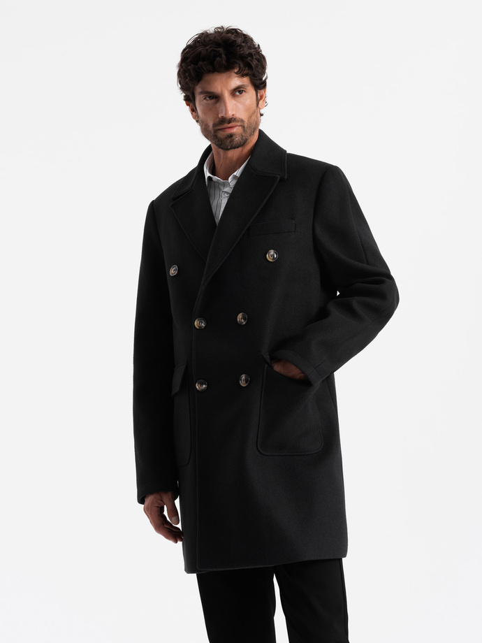 Men's double-breasted coat with decorative buttons - black V2 OM-COWC-0109