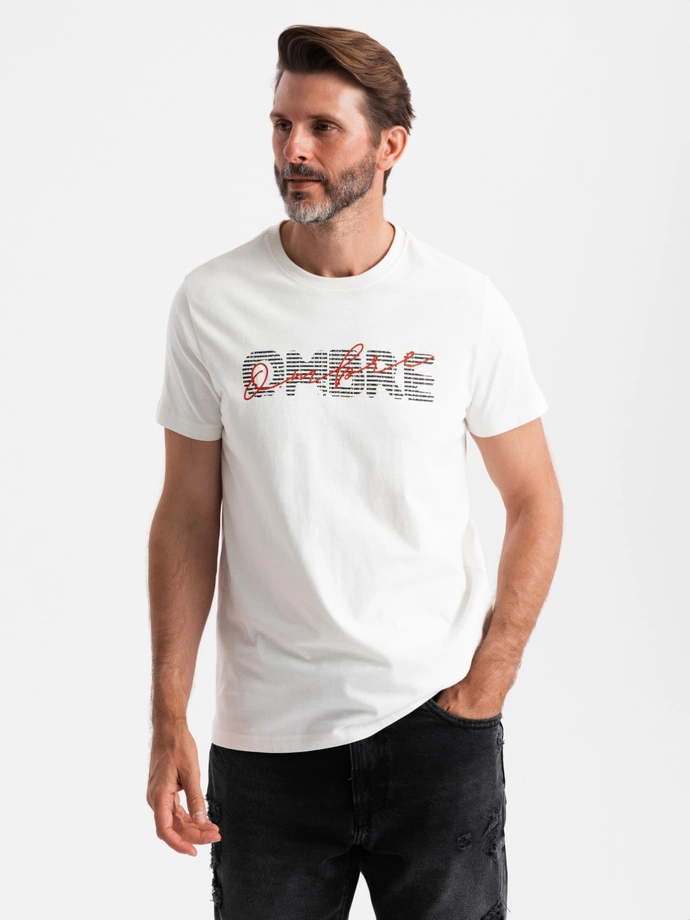 Men's cotton t-shirt with double printed logo - white V1 OM-TSPT-0211 