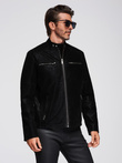 Stylish men's eco leather biker jacket with collar - black V2 C637