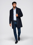 Men's coat with asymmetrical fastening and high collar - navy blue V3 OM-COWC-0141