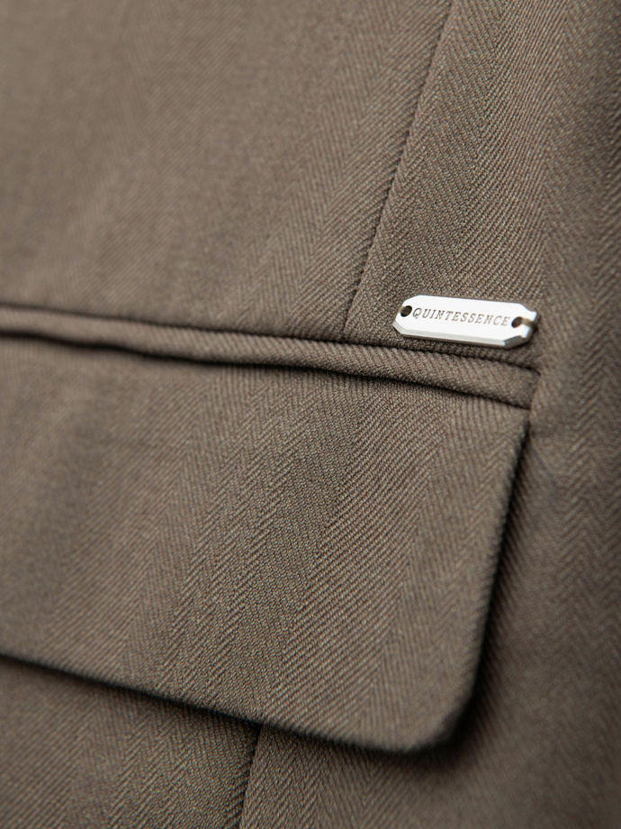 Elegantiška SLIM FIT vyriška striukė su rajono audiniu - alyvuogių žalia V5 OM-BLZB-0135