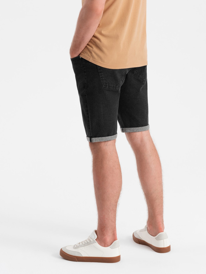 Pantaloni scurți bărbătești din denim cu picioare răsucite - negru V4 OM-SRDS-0134