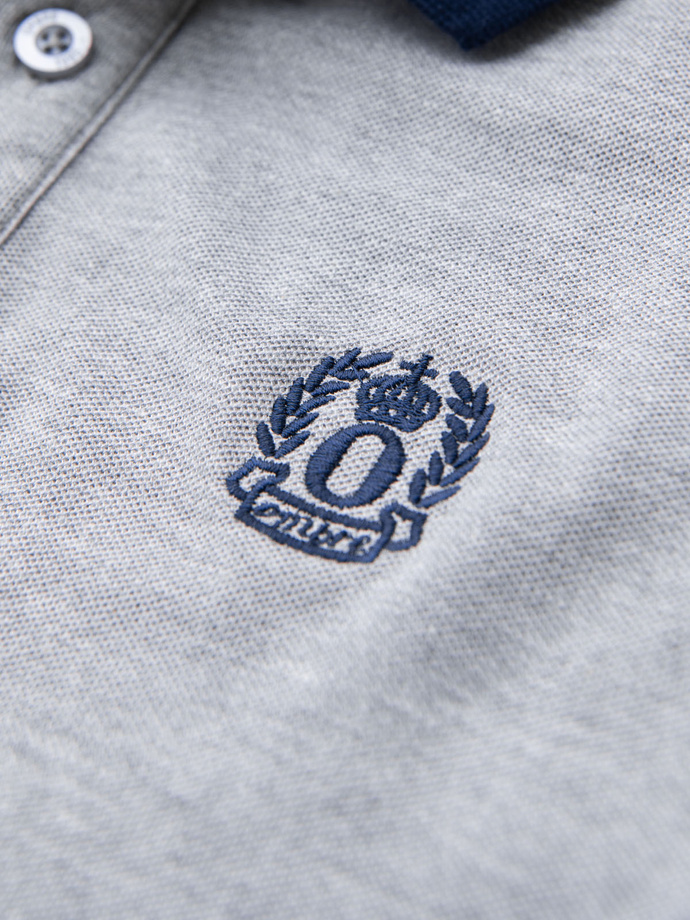 Vyriški polo marškinėliai su spalvotais akcentais - pilkas melanžas V1 OM-POSS-0105