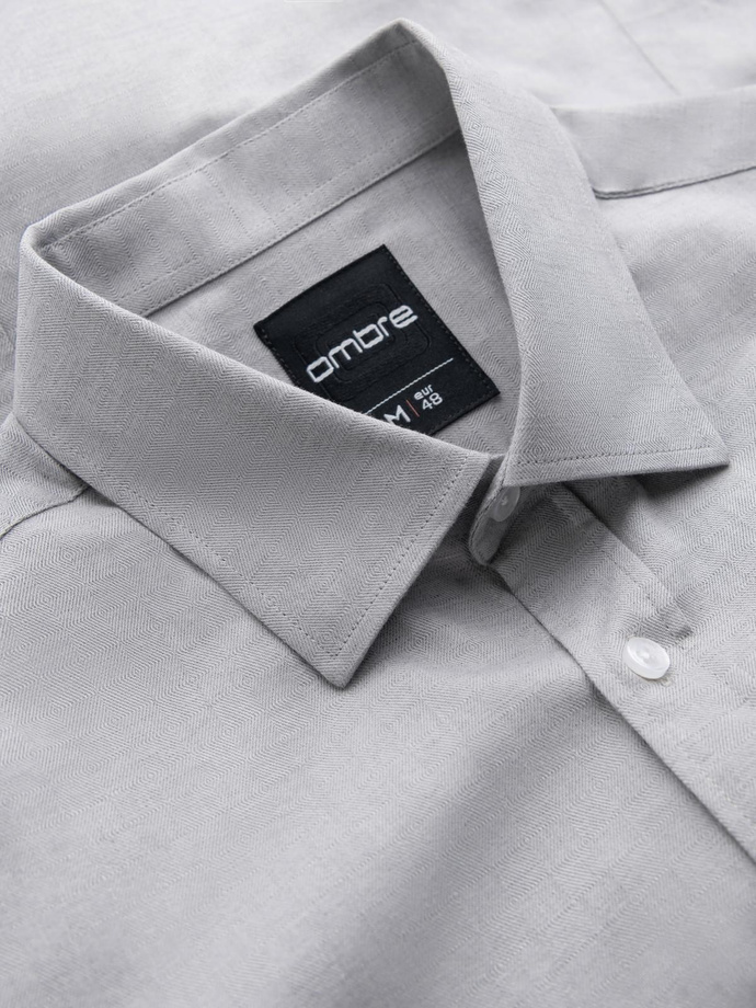 Vyriški SLIM FIT marškiniai iš dekoratyvinio audinio - pilki V2 OM-SHCS-0175