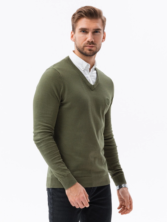 Men's sweater with white collar - olive V5 E120