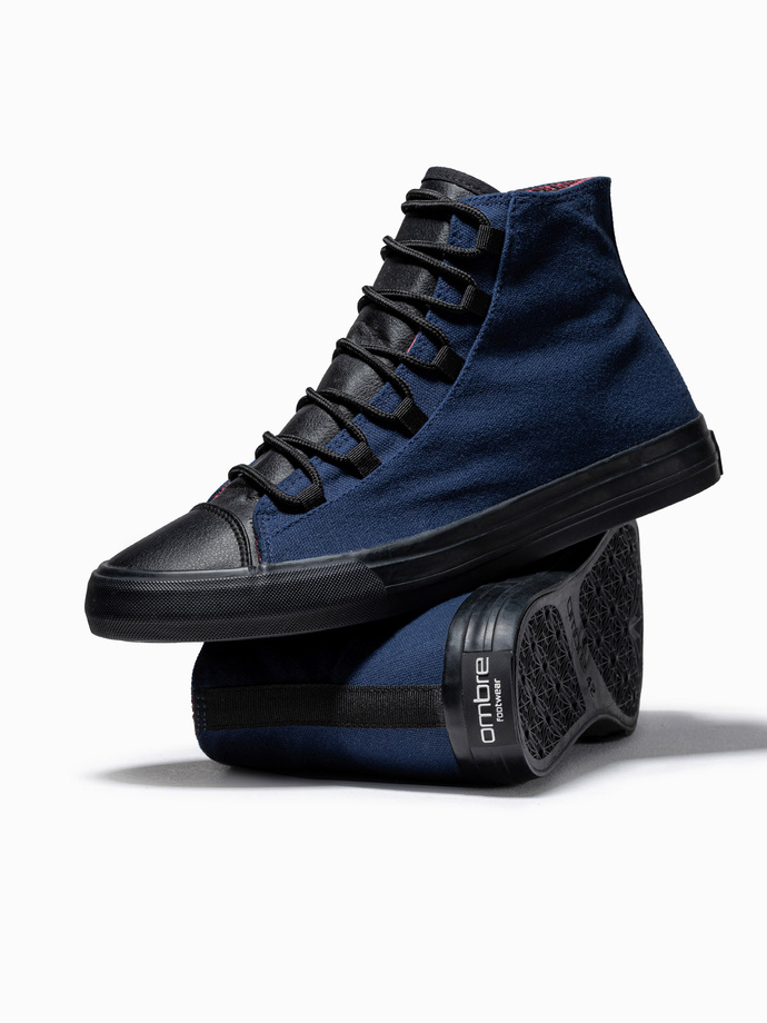 Pantofi de bărbați pantofi de sport din materiale combinate - albastru marin V3 OM-FOTH-0143