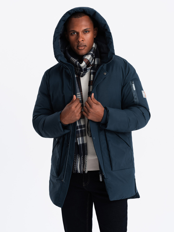 Men's long seasonal outdoor style jacket - navy blue V2 OM-JALJ-0202