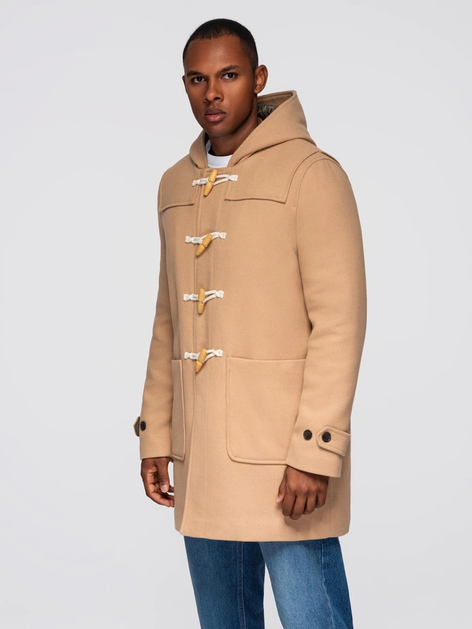 Men's insulated coat with hood and concealed zipper - black V1 OM-COWC-0110
