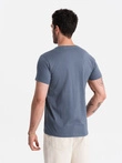 Tricou clasic din bumbac pentru bărbați BASIC - albastru închis V18 OM-TSBS-0146