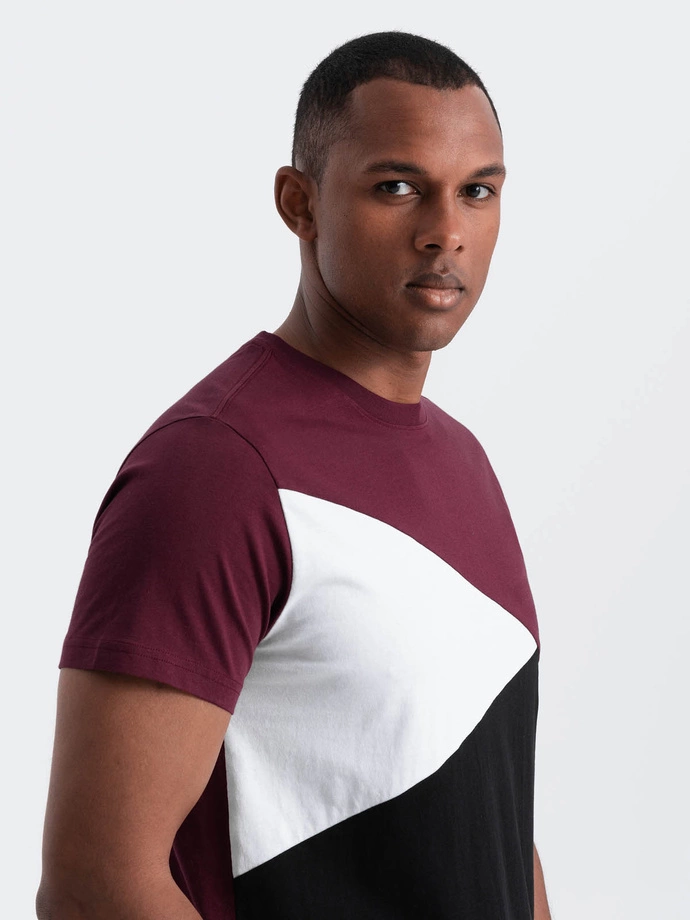 Tricou tricolor din bumbac pentru bărbați - burgundy și negru V5 OM-TSCT-0174