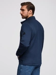 Structured men's biker jacket with stand-up collar - dark blue V1 OM-JANP-0229