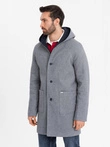 Palton lung melange pentru bărbați cu glugă - gri V1 OM-COWC-0122
