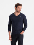 Pánske elastanové tričko s dlhým rukávom a výstrihom - tmavomodré V2 OM-LSCL-0110