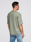 Men's LOOSE FIT cotton t-shirt with round neckline - khaki V8 OM-TSBC-0234