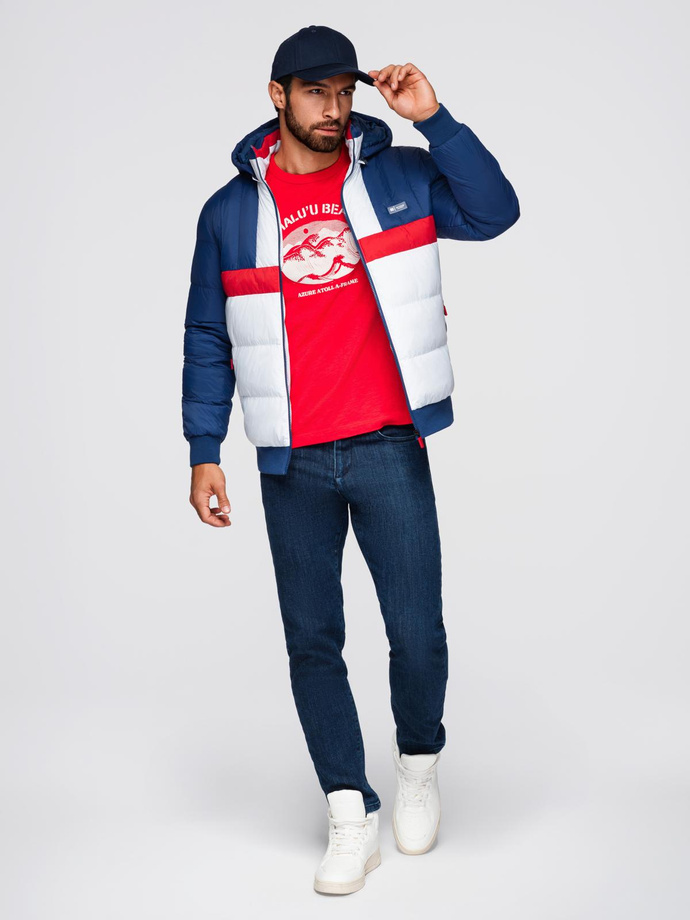 Colorful retro men's sports jacket - blue and white V1 OM-JALP-0296