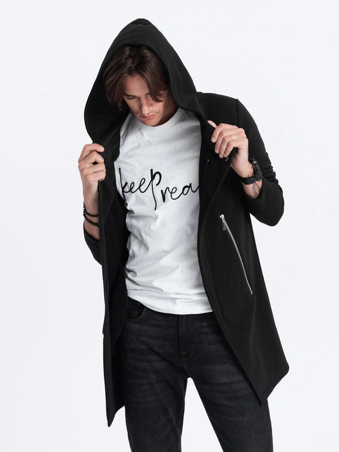 Men's long sweatshirt with asymmetrical button-up HAGA - black B668