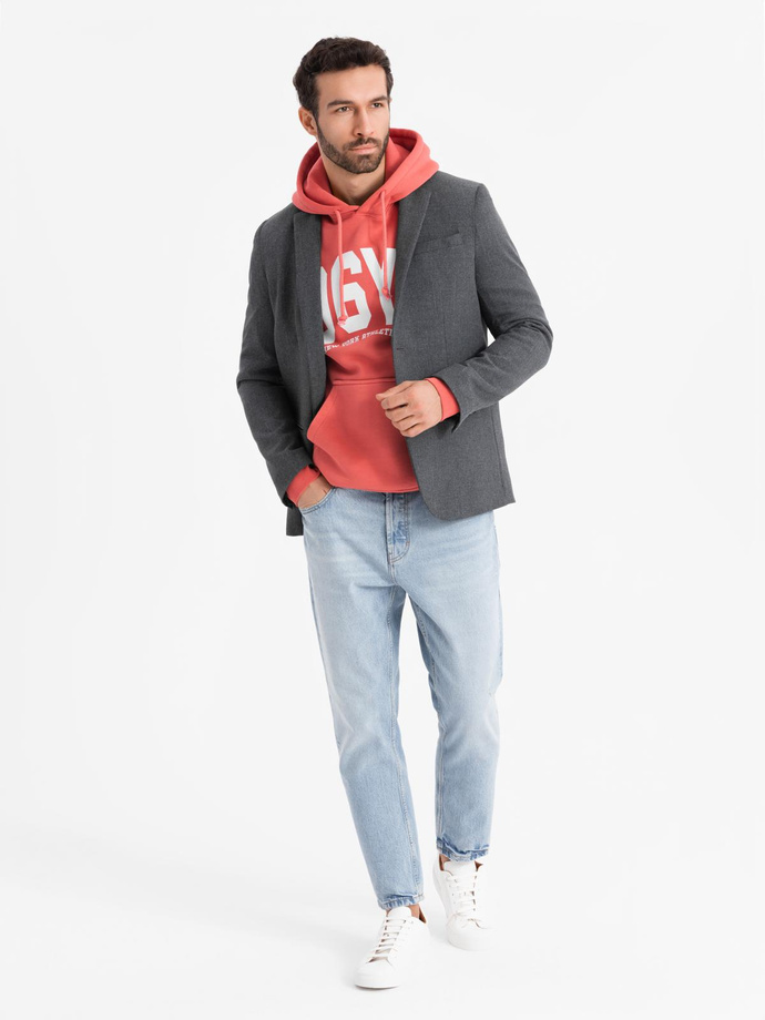 Elegantní pánské sako s ozdobnými knoflíky na manžetách - grafitová V1 OM-BLZB-0114