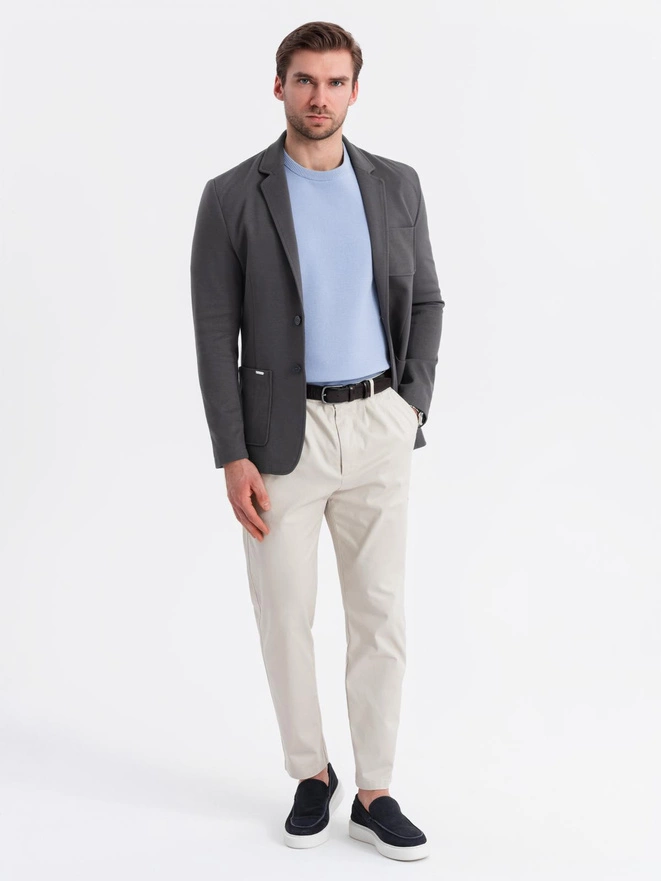 Jachetă SLIM pentru bărbați din tricot subtil structurat - grafit V1 OM-BLZB-0101