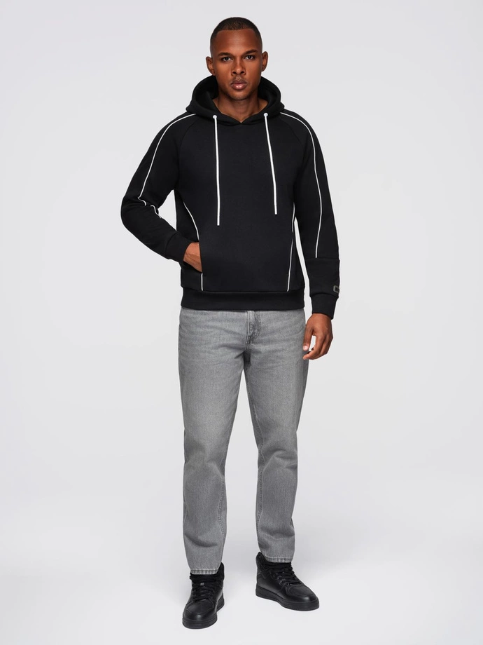 Men's sweatshirt with contrast stitching and hood - black V1 OM-SSNZ-0250