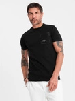 Men's cotton t-shirt with pocket print - black V1 OM-TSPT-0154