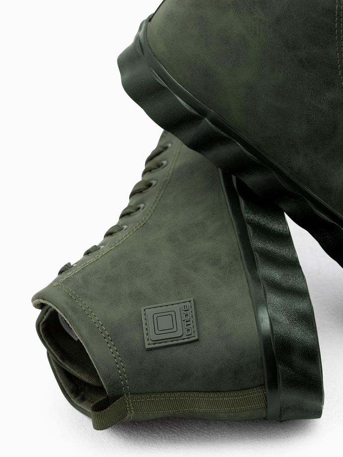 Pantofi sport de bărbați cu talpă decorativă ondulată - olive V3 OM-FOTH-0126